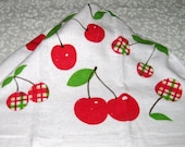 Crochet hanging towel, Cherries, white top