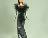 OOAK Silver Barbie Evening Dress with Crochet Wrap, Silver Wristlets, and Jewelry