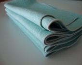 Vintage cloth napkins, eco friendly, aquamarine blue, set of 4 four