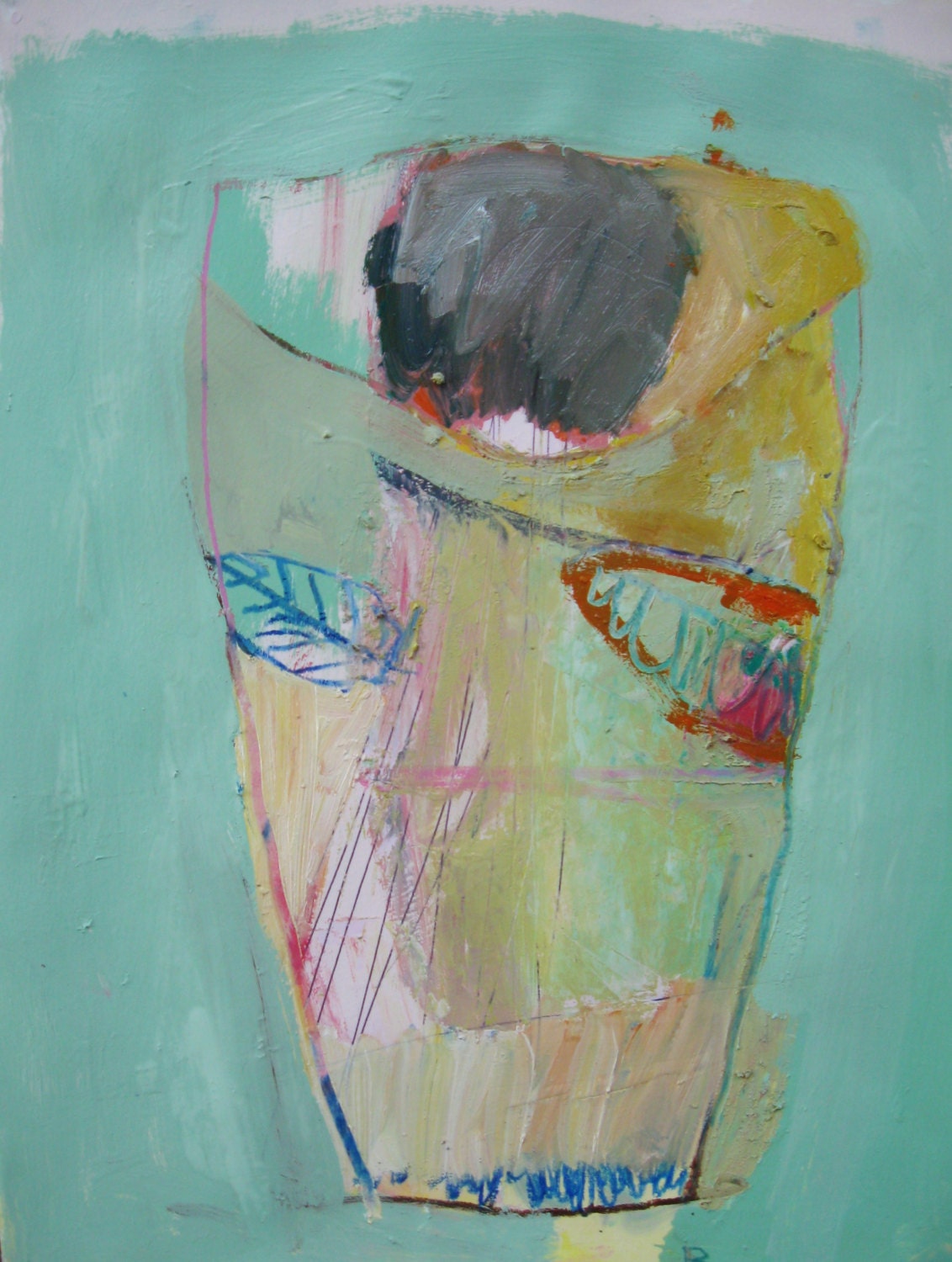 Black Flower, Original oil and acrylic painting on paper