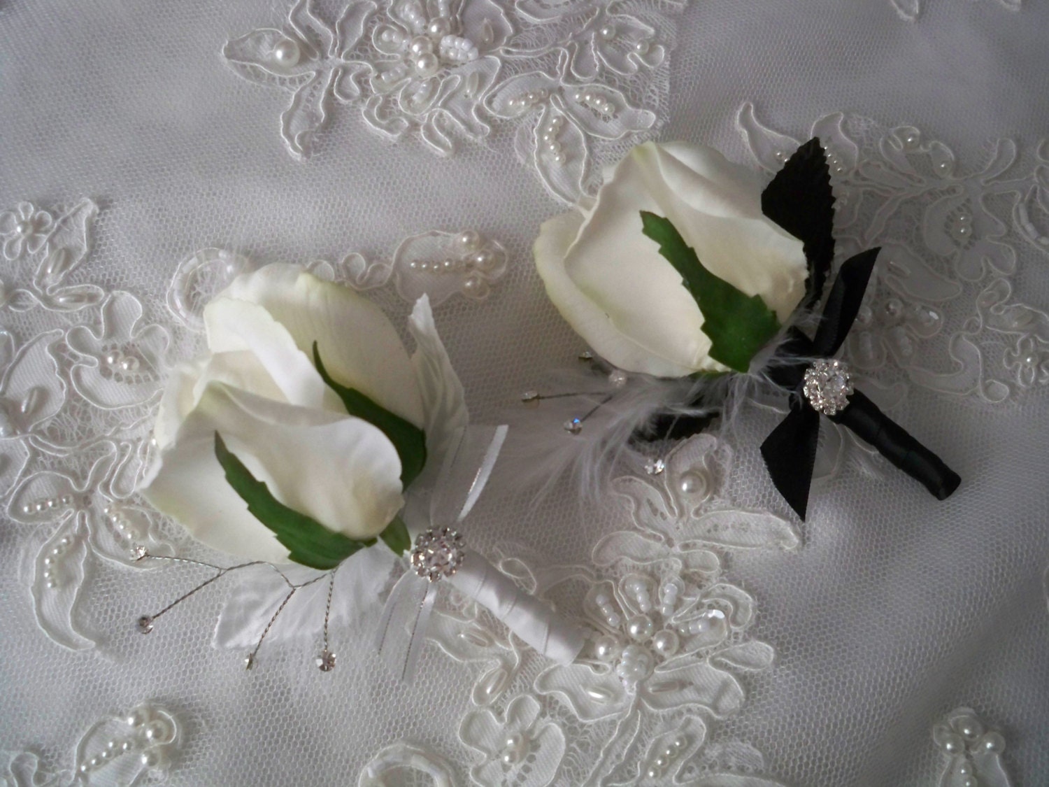 Realtouch White Rose Grooms Bestman Groomsmen Wedding Boutonniere