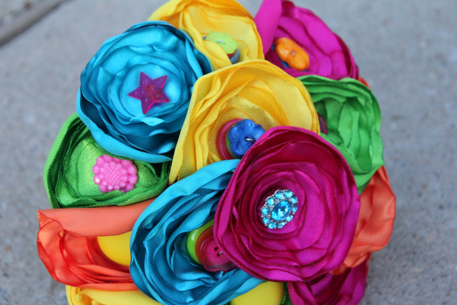 Neon Satin and Button Bouquet