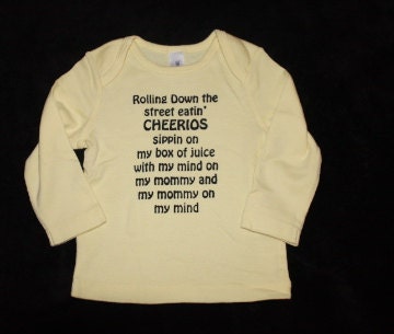 SPRING SALE Cute Funny Baby Pale Yellow Shirt Boy Girl Cheerios on my mind Mommy on my Mind Infant Baby Humor Creeper Childrens clothing