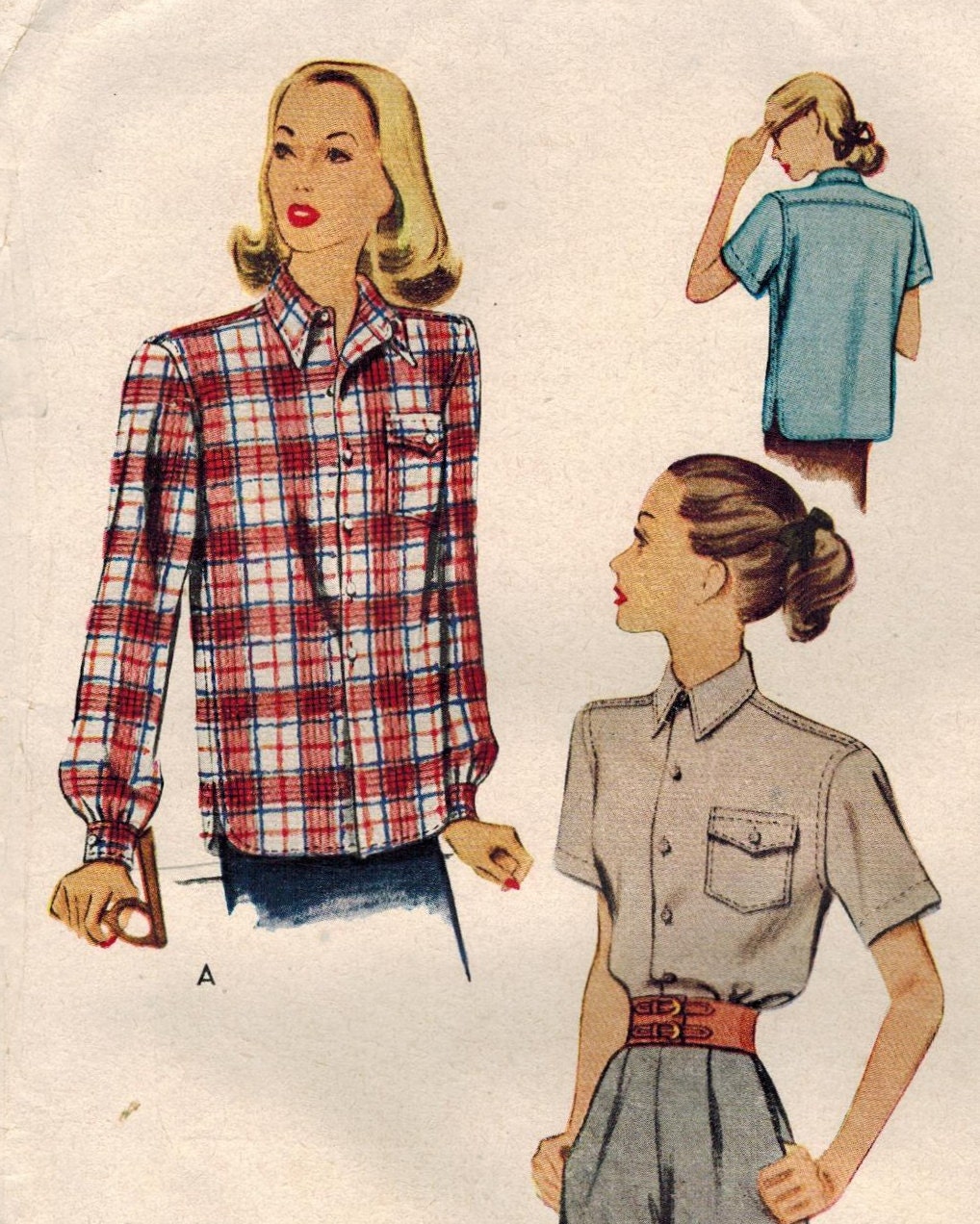 1940s McCall 6709 UNCUT Vintage Sewing Pattern Misses' Shirt Size 12 Bust 30