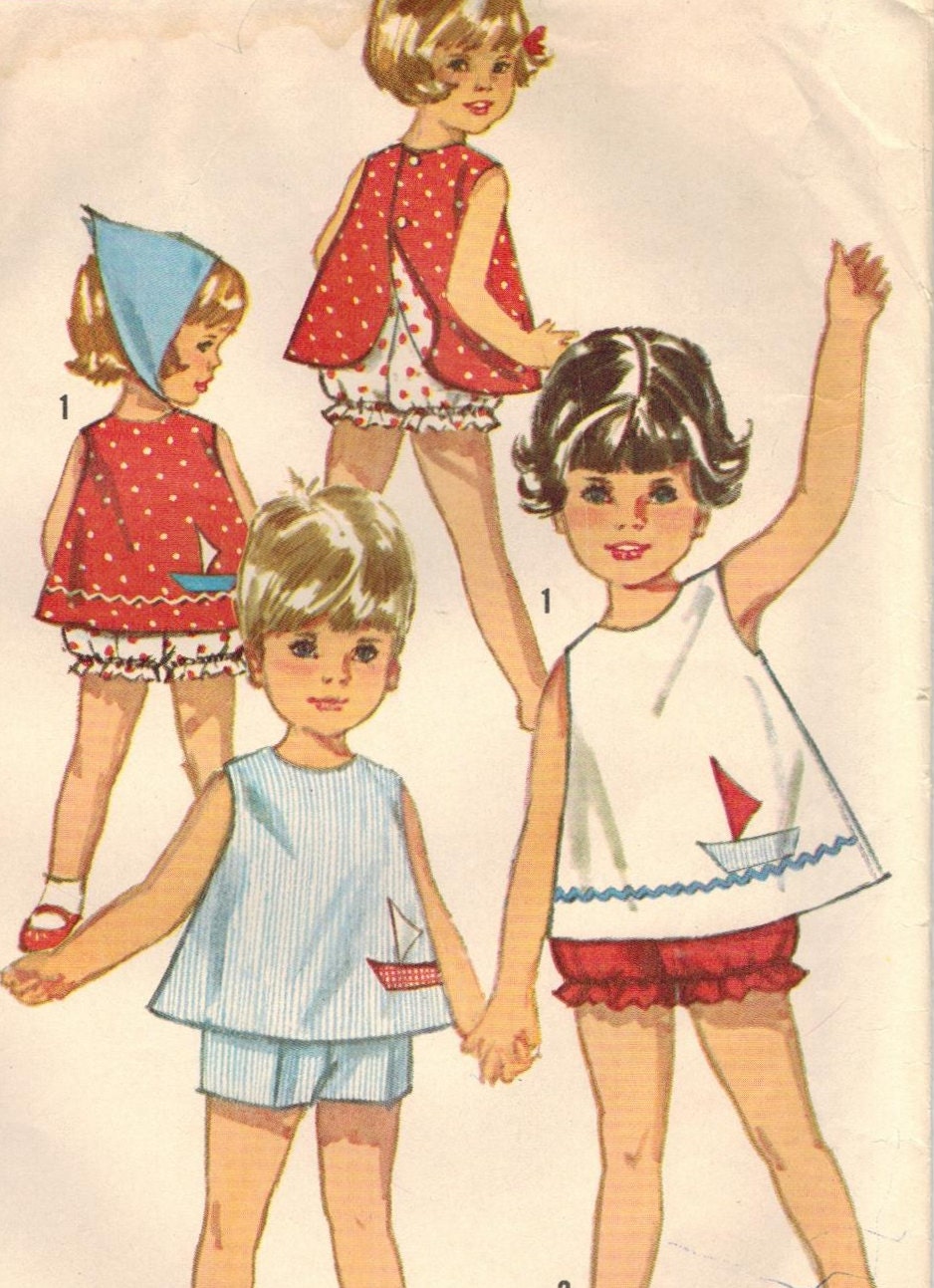 1960s Simplicity 5519 Vintage Sewing Pattern Toddler's Play Suit, Top, Shorts, and Panties Size 2