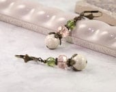 Woodland Earrings Coral Pink Mint Green Boho Jewelry Rustic Riverstone Chartreuse Fall Fashion