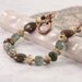 Moss Aquamarine Bracelet Green Opal Gemstone Latte Brown Rustic Copper Toggle Clasp