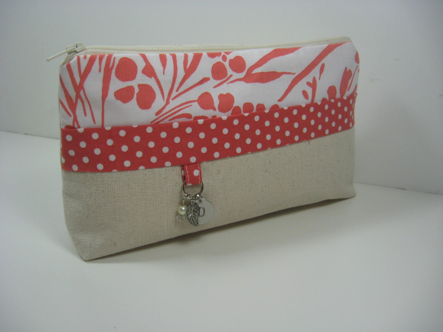 Personalized Clutch, Initialed, Bridesmaid Gift, Stamped Charm - Melon