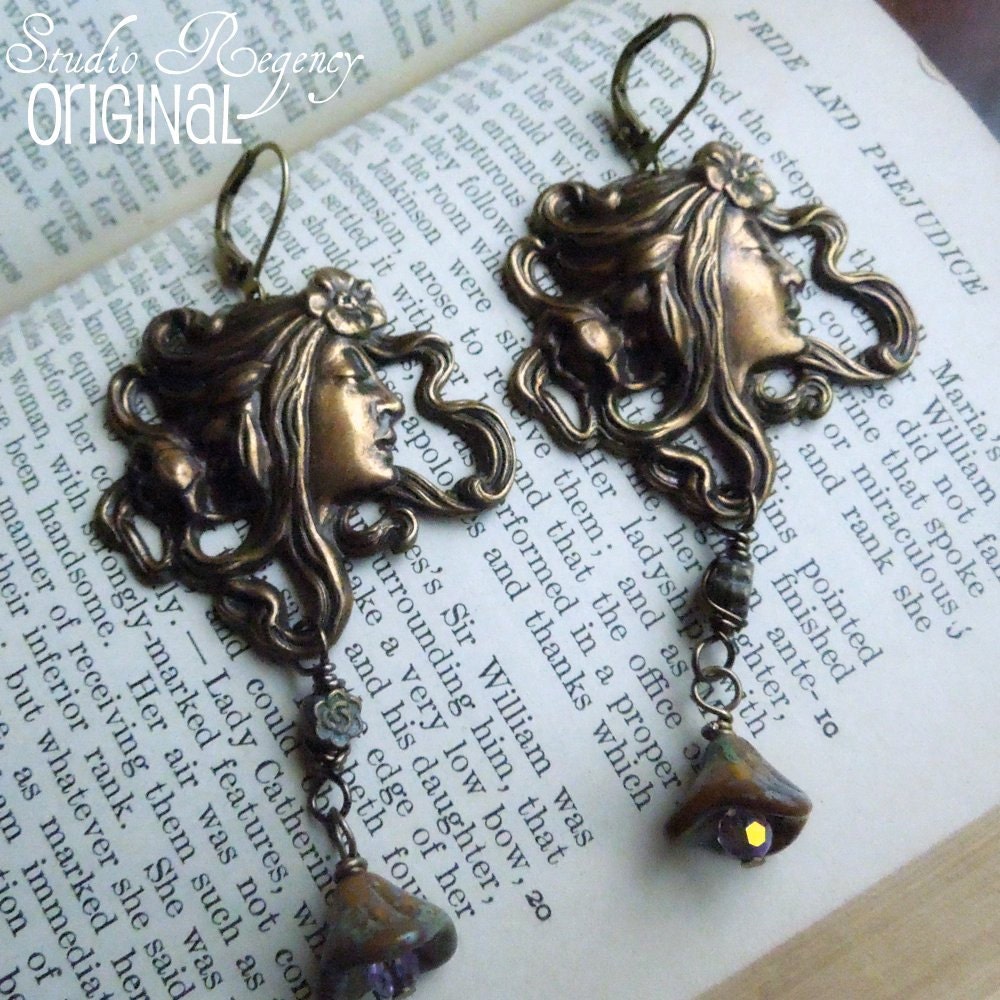 Earrings - Cameo Earrings - Art Nouveau Earrings - Cameo Jewelry