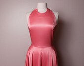 Vintage 1970's Pink Formal Halter Dress Small