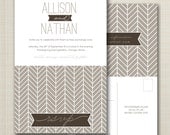 wedding invitation with perforated rsvp postcard - herringbone.
