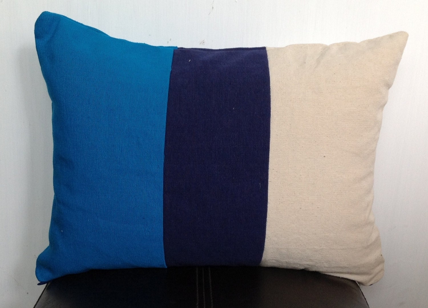 Color Block cotton pillows Turquoise blue, Navy Blue and Cream Pillow 12" x16" Modern Home Decor Lumbar Pillow Cover