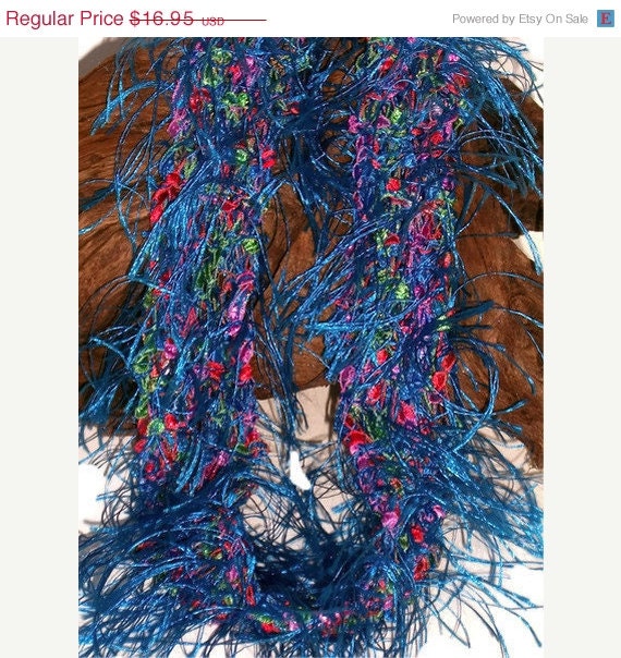 Dark Blue with Multi Colors Hand Knit Yarn Necklace - Fashion Accessory - Ready to Ship