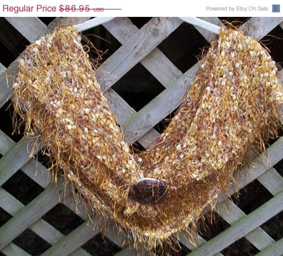 OOAK Gold and Tan - Hand Knit Shawl - Spring and Summer Fashion Accessory - Designer Collection - Ready to Ship
