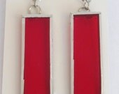 Stained Glass Earrings- Ruby Red - Silver French Hook