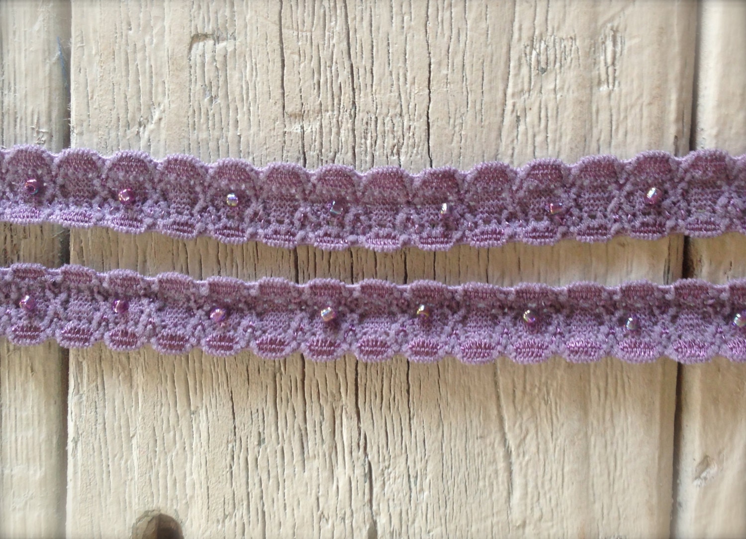 Stretch Lace DUSTY GRAPE BEADED 1/2 inch- 5 yards