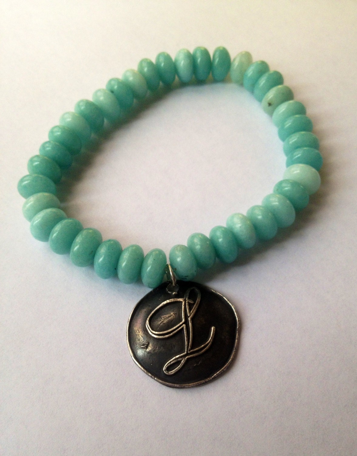 Aquamarine gemstone wax seal initial bracelet
