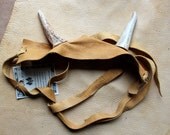 Real elk wapiti deer antler headdress horns headband with deerskin leather