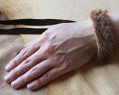 Fur bracelet -  Real vintage African caracal cat fur bracelet with recycled leather straps