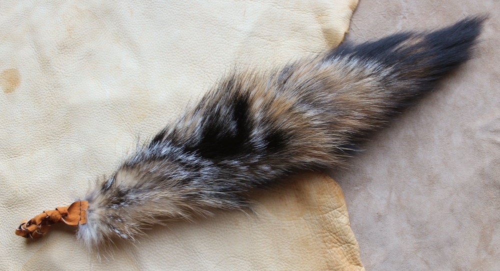 Fox tail - real eco-friendly gray fox fur totem dance tail on extra strong braided leather belt loop for shamanic ritual and dance GF08