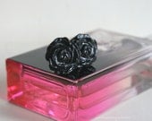 Black Glossy Rose - stud earrings