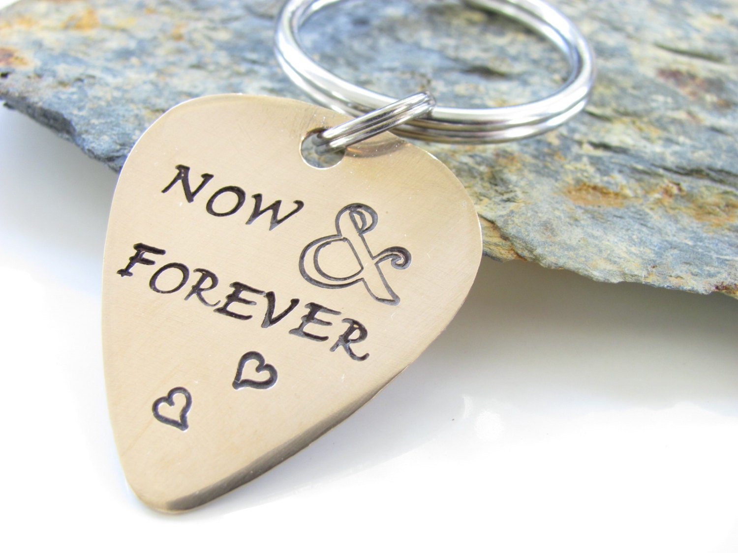 Guitar Pick Keychain, Customized, Hand Stamped Bronze - New for 2013