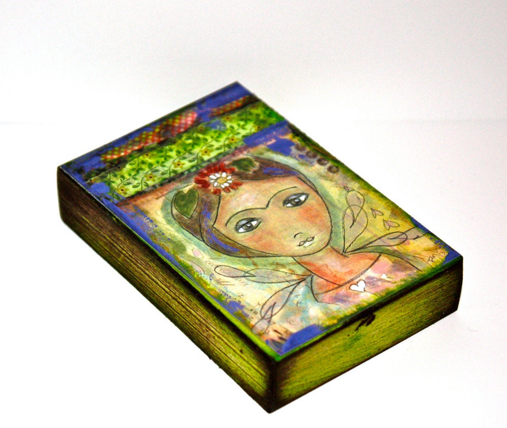 Frida Fairy - ACEO Giclee print mounted on Wood (2.5 x 3.5 inches) Folk Art  by FLOR LARIOS