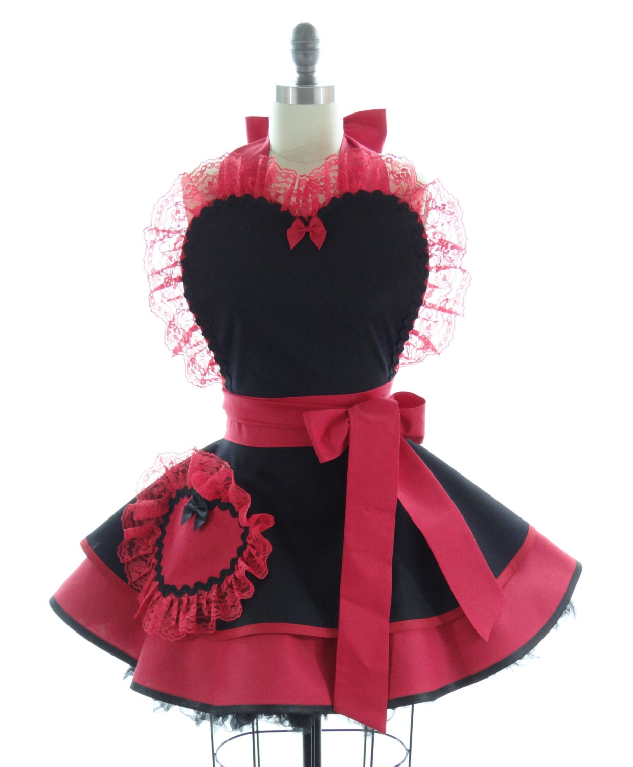 Retro Apron - Spanish French Maid Sexy Womans Aprons - Vintage Apron Style - French Maid Pin up Bridal Lace Red Rockabilly Cosplay Lolita