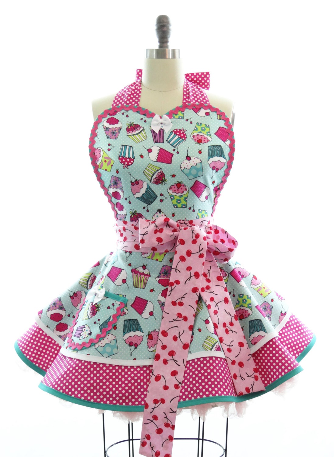 Retro Apron - Cherry Cupcake Sexy Womans Aprons - Vintage Apron Style - Bakery Pin up Cherry Rockabilly Cosplay Lolita