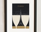 Illustration, Paris Print , Eiffel Tower Drawing - 13x19 Art Print, Art Poster, Paris Illustration, Black and Gold, Wall Art