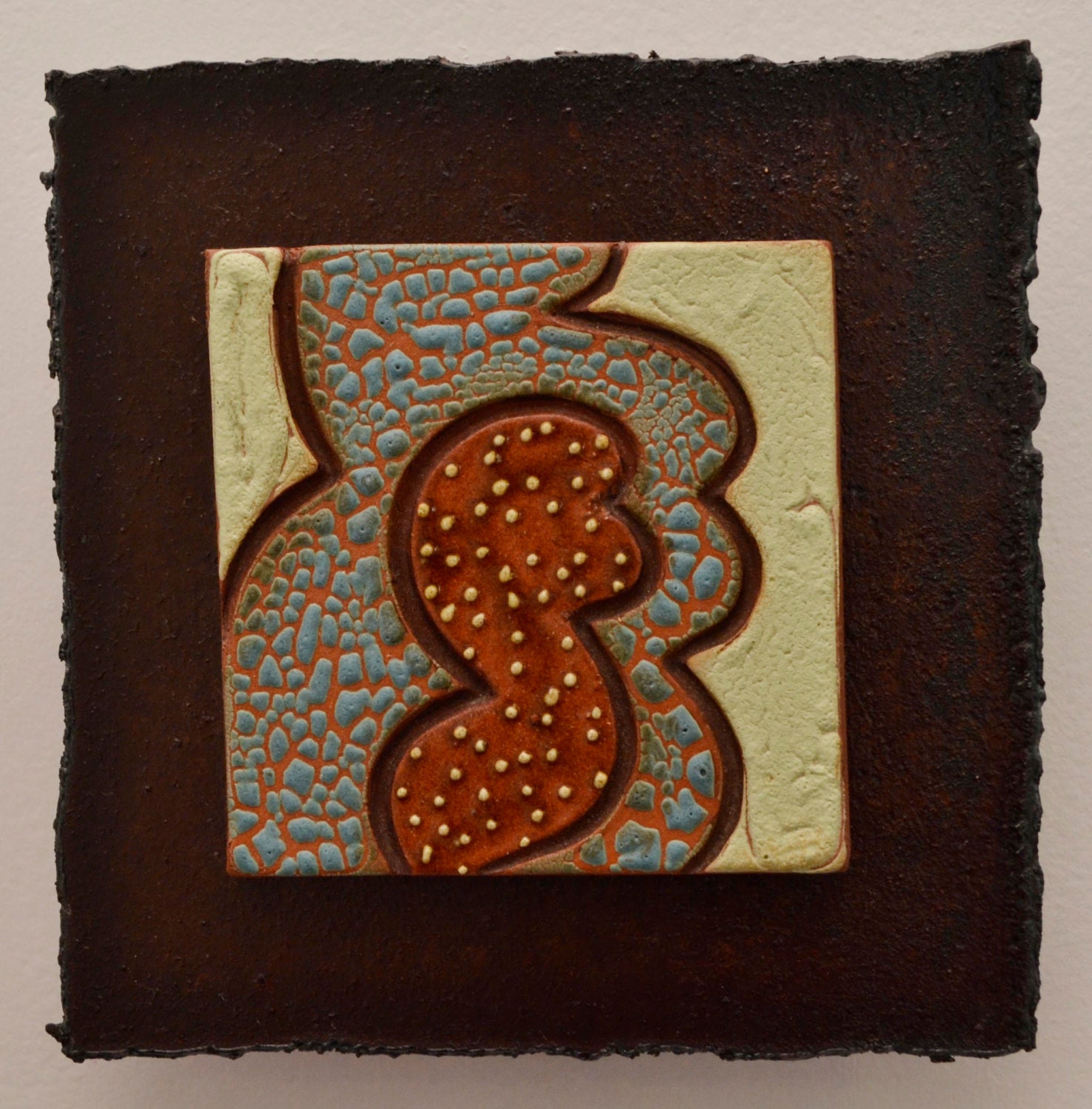 Ceramic Tile Wall Plaque (mint green, blue-gray, brown) - Meagan Chaney Gumpert (03-22)