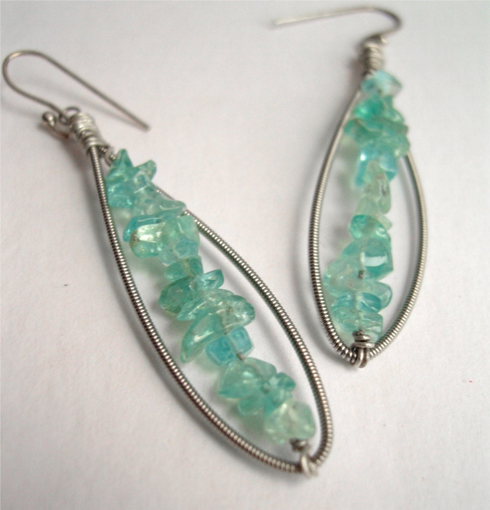Guitar String Earrings - Upcycled Silver Guitar Strings and Apatite