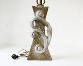 Mid Century Modern Table Lamp - Taupe - Swirling Leaves Design