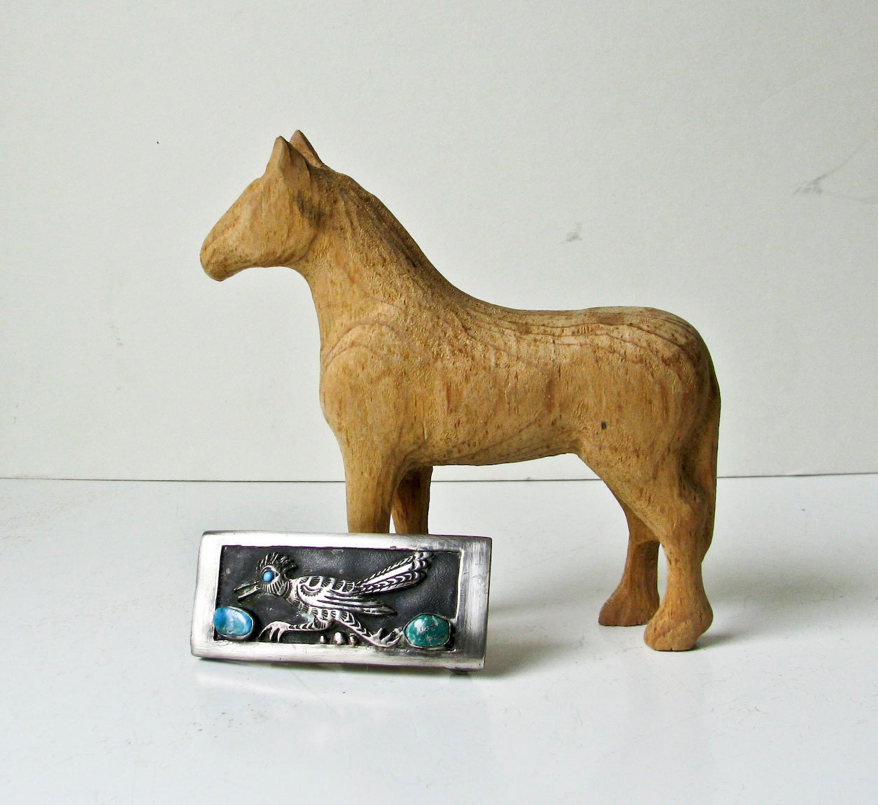 Sterling and Turquoise Roadrunner Buckle