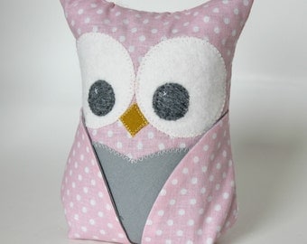 Owl Bookend  Paperweight doorstop  pink and grey