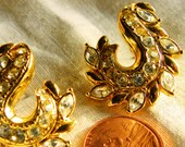 Vintage Earrings Pierced Gold Tone Posts with Loads of ClearnRhinestones 1980s Avon, Shipping Included