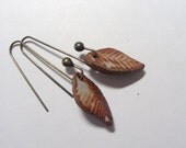 sweetest stoneware leaf earrings on antique bronze toned ear wires // by Lyn Carey of Earth and Wears