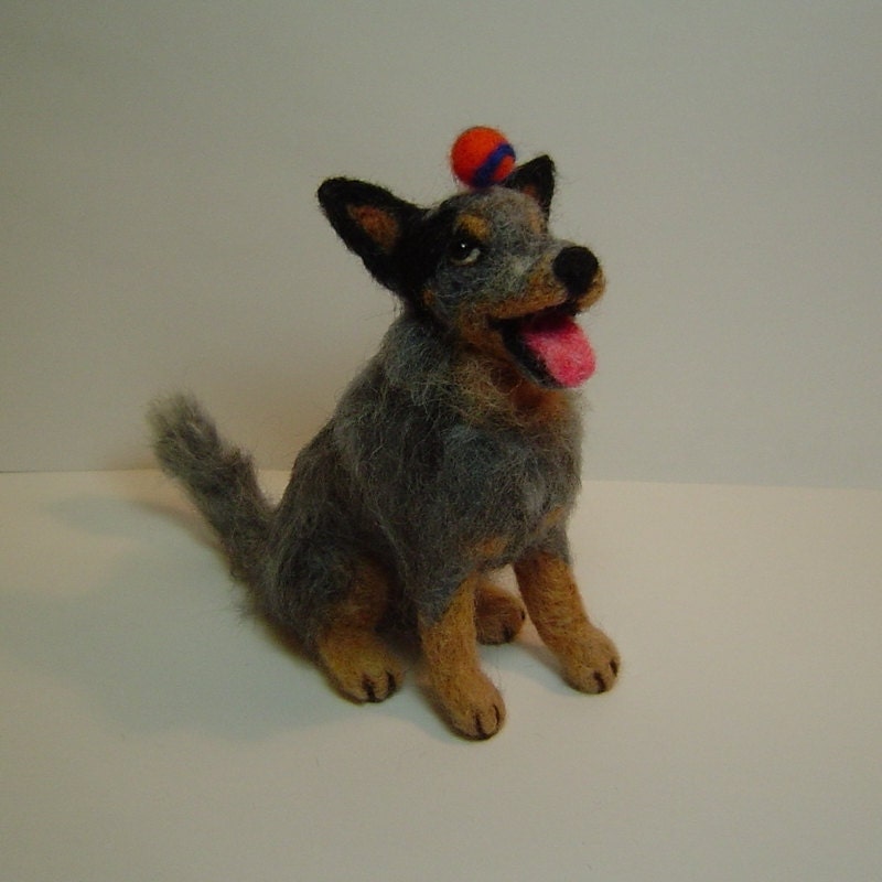 Custom needle felted Australian Cattle dog Soft Sculpture pet portrait