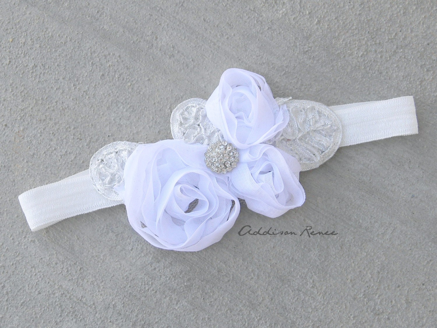 White Headband - baby girl headband -Newborn Headband - shabby chic white flower headband