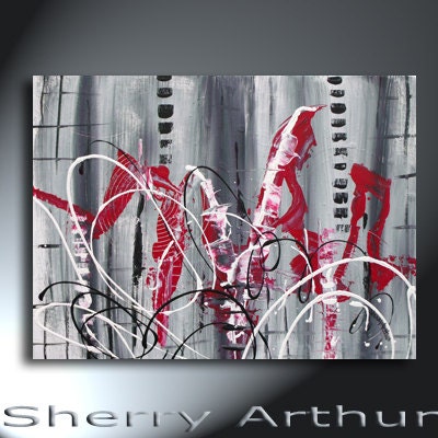 Abstract Textured Red Black White Gray Original  Painting Artwork 18 x 24