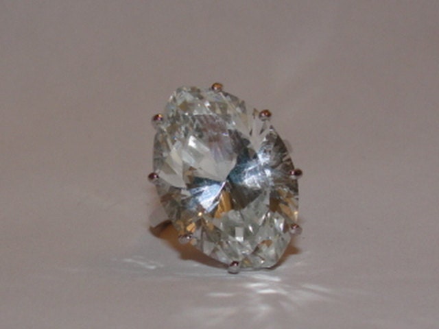 Massive 14 kt White Gold and Marquise Rock Crystal Headlight Ring