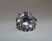 Massive 14 kt White Gold and Round Rock Crystal Headlight Cocktail Ring