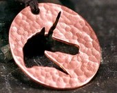 Unicorn Head Necklace - hand pierced - sm - hammered copper