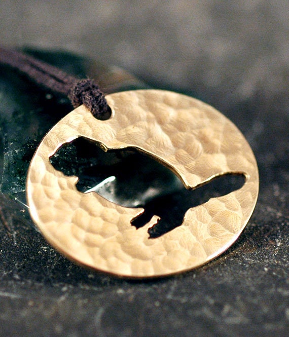 Beaver Totem Necklace - hand pierced - sm - hammered brass
