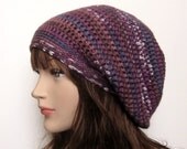 Purple Stripe Slouch Beanie - Womens Slouchy Crochet Hat - Oversized Cap - Hipster Hat - Spring Fashion Accessories