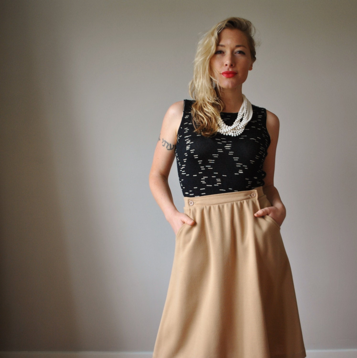 1970s Camel A-line Skirt, size Small (4/6)