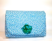 Clutch for Diaper and Wipes in Blue and White Leopard