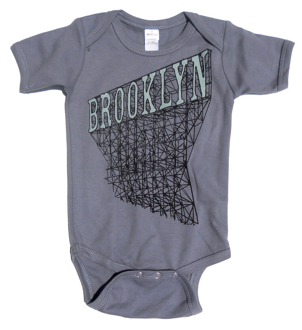 Brooklyn Onesie Sign in Grey, for Babies sizes 3-12 mos