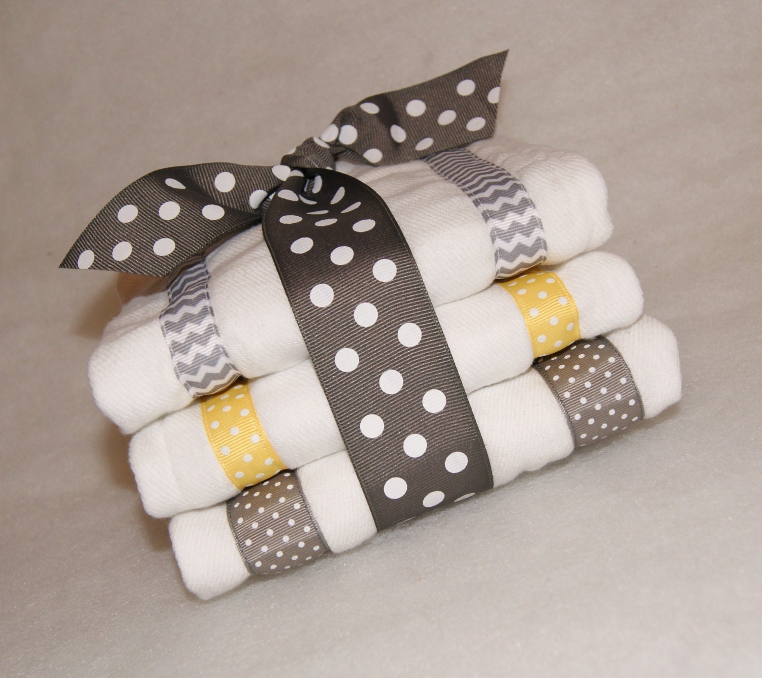 Grey and Yellow Chevron, and Polka Dots Burp Cloth Set