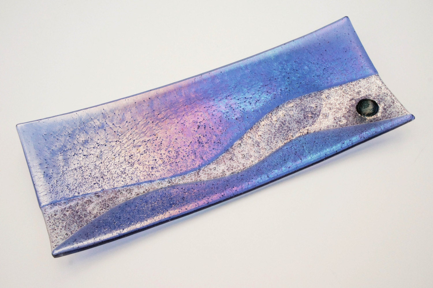 Shimmering Violet Blue Decorative Glass Plate, Dish, Candle Holder